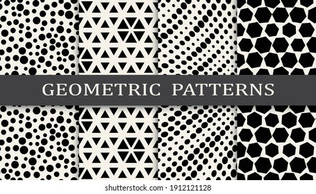 Set of geometric seamless patterns. Abstract geometric graphic design simple pattern. Seamless geometric halftone pattern.