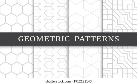 Conjunto de patrones geométricos sin soldadura. Resumen del patrón de impresión de diseño gráfico geométrico. Patrón de líneas grises geométricas sin foco.