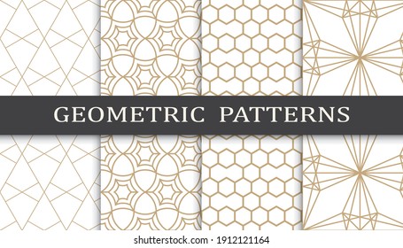 Set of geometric seamless patterns. Abstract geometric graphic design print pattern. Seamless geometric golden lines pattern.