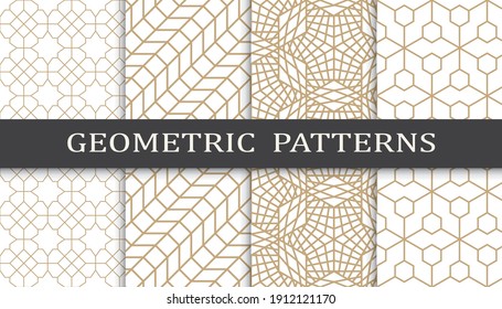 Set of geometric seamless patterns. Abstract geometric graphic design print pattern. Seamless geometric golden lines pattern.
