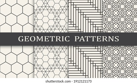 Satz geometrischer nahtloser Muster. Abstraktes geometrisches, einfaches Muster. Nahtlose geometrische Linienmuster.
