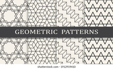 Conjunto de patrones geométricos sin soldadura. Resumen de diseño gráfico geométrico simple patrón. Patrón de líneas geométricas sin foco.