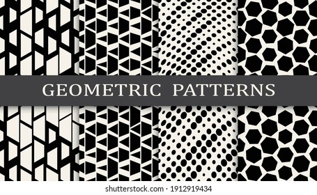 Set of geometric seamless patterns. Abstract geometric graphic design simple pattern. Seamless geometric halftone pattern.