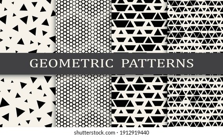 Set of geometric seamless patterns. Abstract geometric graphic design simple pattern. Seamless geometric halftone pattern.
