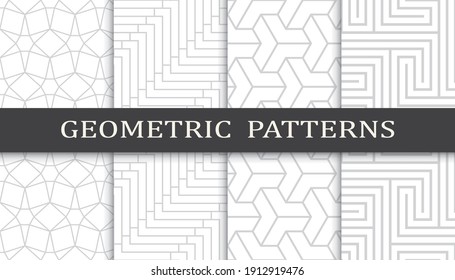 Set of geometric seamless patterns. Abstract geometric graphic design print pattern. Seamless geometric gray lines pattern.