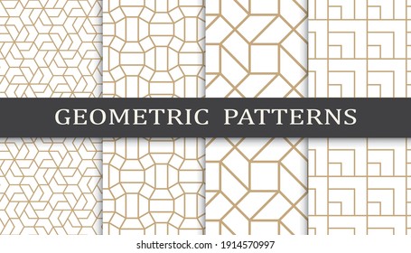 Set of geometric seamless patterns. Abstract geometric graphic design print pattern. Seamless geometric golden lines pattern.