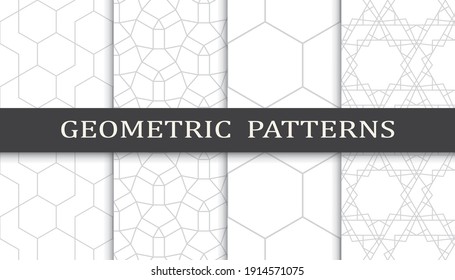 Set of geometric seamless patterns. Abstract geometric graphic design print pattern. Seamless geometric gray lines pattern.