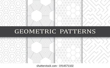 Set of geometric seamless patterns. Abstract geometric graphic design print pattern. Seamless geometric gray lines pattern.