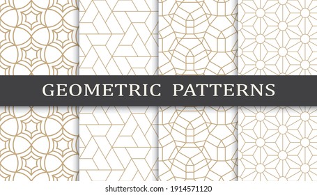 Set of geometric seamless patterns. Abstract geometric graphic design print pattern. Seamless geometric golden lines pattern.