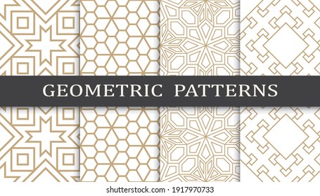 Set of geometric seamless patterns. Abstract geometric graphic design print pattern. Seamless geometric golden lines pattern.