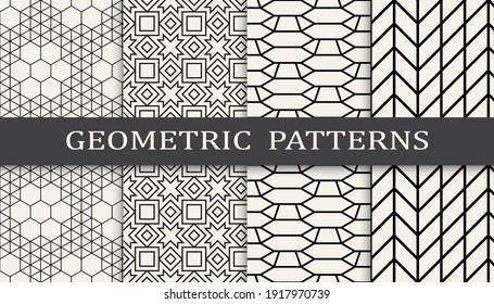 Conjunto de patrones geométricos sin soldadura. Resumen de diseño gráfico geométrico simple patrón. Patrón de líneas geométricas sin foco.