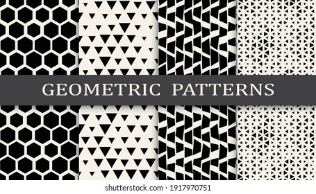 Set of geometric seamless patterns. Abstract geometric graphic design simple pattern. Seamless geometric halftone pattern.