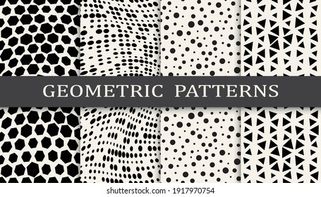 Set of geometric seamless patterns. Abstract geometric graphic design simple pattern. Seamless geometric halftone pattern.