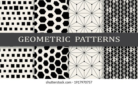 Set of geometric seamless patterns. Abstract geometric graphic design simple pattern. Seamless geometric halftone pattern.