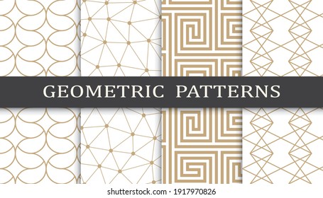 Set of geometric seamless patterns. Abstract geometric graphic design print pattern. Seamless geometric golden lines pattern.