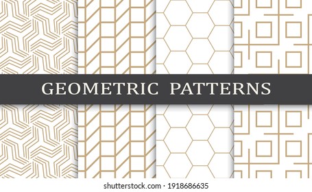 Set of geometric seamless patterns. Abstract geometric graphic design print pattern. Seamless geometric golden lines pattern.