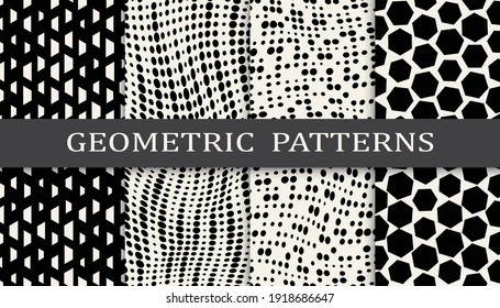 Set of geometric seamless patterns. Abstract geometric graphic design simple pattern. Seamless geometric halftone pattern.