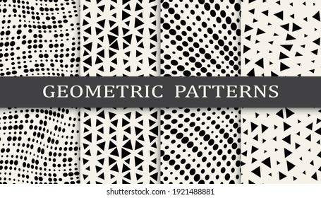 Set of geometric seamless patterns. Abstract geometric graphic design simple pattern. Seamless geometric halftone pattern.