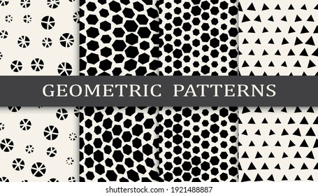 Set of geometric seamless patterns. Abstract geometric graphic design simple pattern. Seamless geometric halftone pattern.