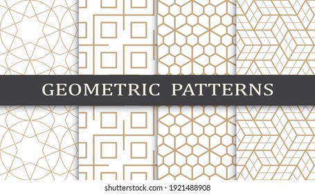 Set of geometric seamless patterns. Abstract geometric graphic design print pattern. Seamless geometric golden lines pattern.