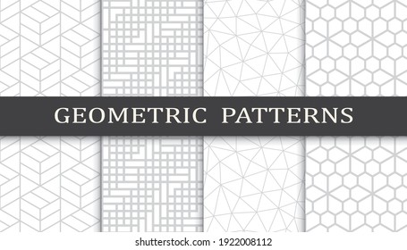 Set of geometric seamless patterns. Abstract geometric graphic design print pattern. Seamless geometric gray lines pattern.