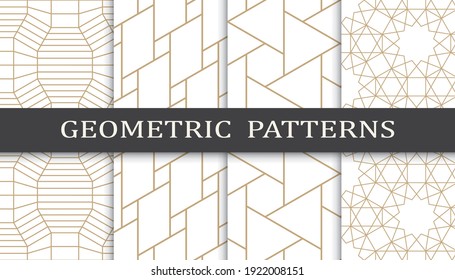 Set of geometric seamless patterns. Abstract geometric graphic design print pattern. Seamless geometric golden lines pattern.