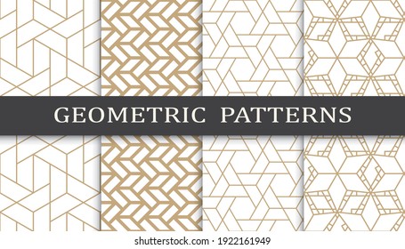 Set of geometric seamless patterns. Abstract geometric graphic design print pattern. Seamless geometric golden lines pattern.