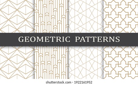 Set of geometric seamless patterns. Abstract geometric graphic design print pattern. Seamless geometric golden lines pattern.