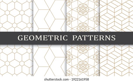 Set of geometric seamless patterns. Abstract geometric graphic design print pattern. Seamless geometric golden lines pattern.