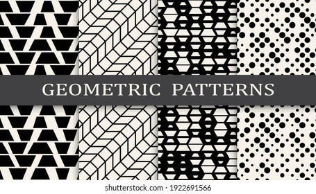 Set of geometric seamless patterns. Abstract geometric graphic design simple pattern. Seamless geometric halftone pattern.