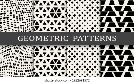 Set of geometric seamless patterns. Abstract geometric graphic design simple pattern. Seamless geometric halftone pattern.