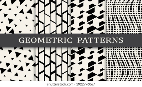 Set of geometric seamless patterns. Abstract geometric graphic design simple pattern. Seamless geometric halftone pattern.