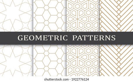 Set of geometric seamless patterns. Abstract geometric graphic design print pattern. Seamless geometric golden lines pattern.