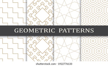 Set of geometric seamless patterns. Abstract geometric graphic design print pattern. Seamless geometric golden lines pattern.