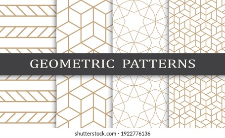 Set of geometric seamless patterns. Abstract geometric graphic design print pattern. Seamless geometric golden lines pattern.