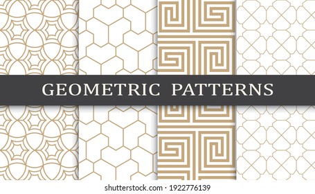 Set of geometric seamless patterns. Abstract geometric graphic design print pattern. Seamless geometric golden lines pattern.