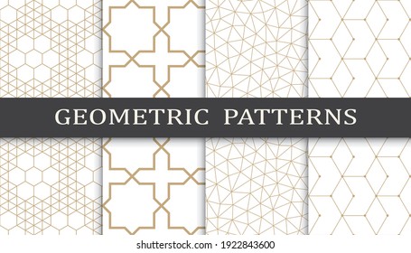 Set of geometric seamless patterns. Abstract geometric graphic design print pattern. Seamless geometric golden lines pattern.