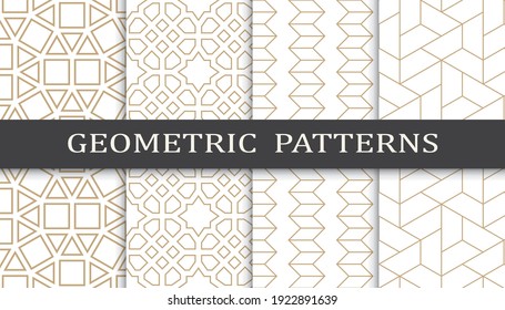 Set of geometric seamless patterns. Abstract geometric graphic design print pattern. Seamless geometric golden lines pattern.