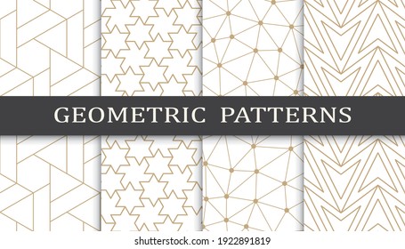 Set of geometric seamless patterns. Abstract geometric graphic design print pattern. Seamless geometric golden lines pattern.