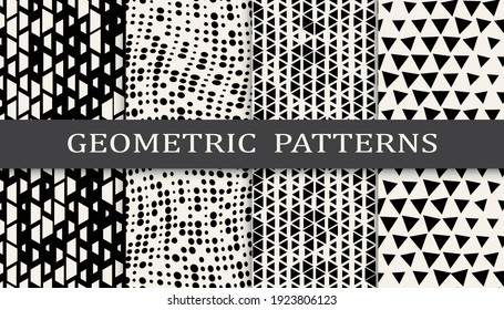 Set of geometric seamless patterns. Abstract geometric graphic design simple pattern. Seamless geometric halftone pattern.
