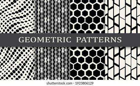 Set of geometric seamless patterns. Abstract geometric graphic design simple pattern. Seamless geometric halftone pattern.