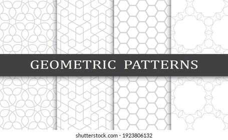 Satz geometrischer nahtloser Muster. Abstraktes geometrisches Grafikdesign-Druckmuster. Nahtlose geometrische Graulinien Muster.