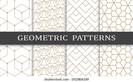 Set of geometric seamless patterns. Abstract geometric graphic design print pattern. Seamless geometric golden lines pattern.