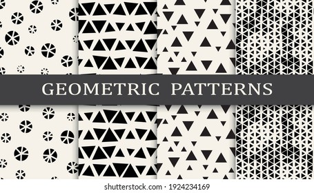 Set of geometric seamless patterns. Abstract geometric graphic design simple pattern. Seamless geometric halftone pattern.