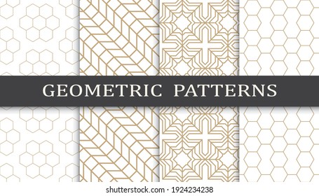 Set of geometric seamless patterns. Abstract geometric graphic design print pattern. Seamless geometric golden lines pattern.