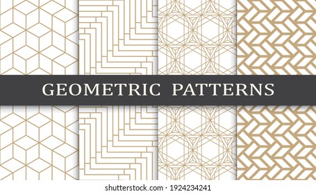 Set of geometric seamless patterns. Abstract geometric graphic design print pattern. Seamless geometric golden lines pattern.