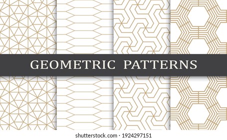 Set of geometric seamless patterns. Abstract geometric graphic design print pattern. Seamless geometric golden lines pattern.