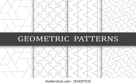 Set of geometric seamless patterns. Abstract geometric graphic design print pattern. Seamless geometric gray lines pattern.