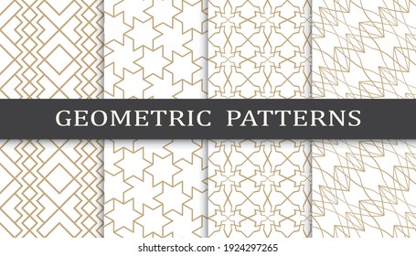 Set of geometric seamless patterns. Abstract geometric graphic design print pattern. Seamless geometric golden lines pattern.