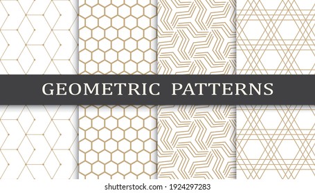 Set of geometric seamless patterns. Abstract geometric graphic design print pattern. Seamless geometric golden lines pattern.